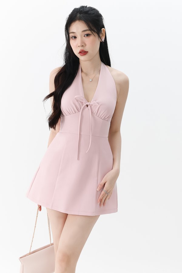 Treasure Tie Romper Dress in Light Pink