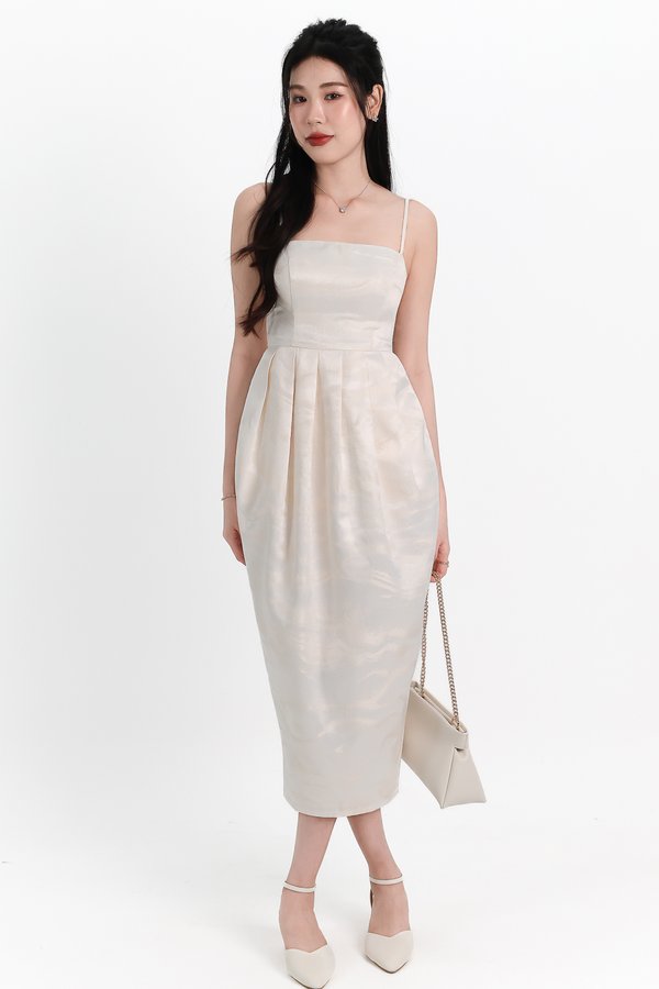 Jess Jacquard Midaxi Dress in White x Cream