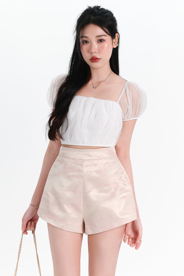 Hellie Highwaist Jacquard Shorts in Pastel Pink x Light Gold