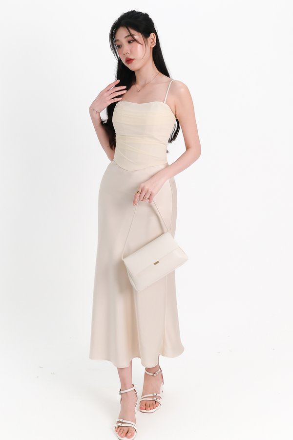 Chelsea Co-ord Satin Skirt in Champagne ( Petite Length )