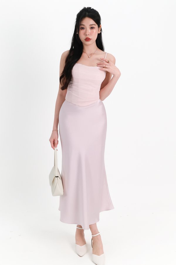 Chelsea Co-ord Satin Skirt in Lilac Pink ( Petite Length )