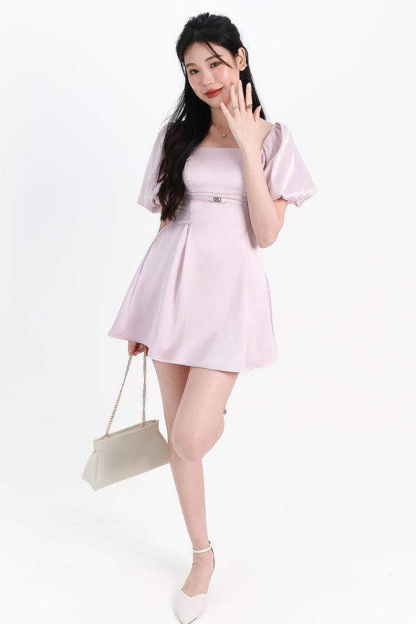 Peycie Puffy Sleeve Romper Dress in Lilac Pink