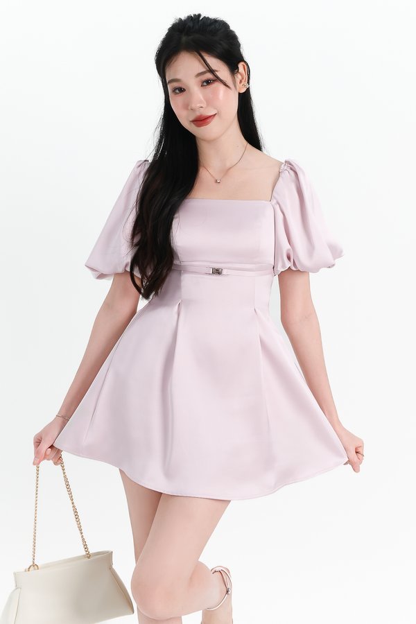 Peycie Puffy Sleeve Romper Dress in Lilac Pink