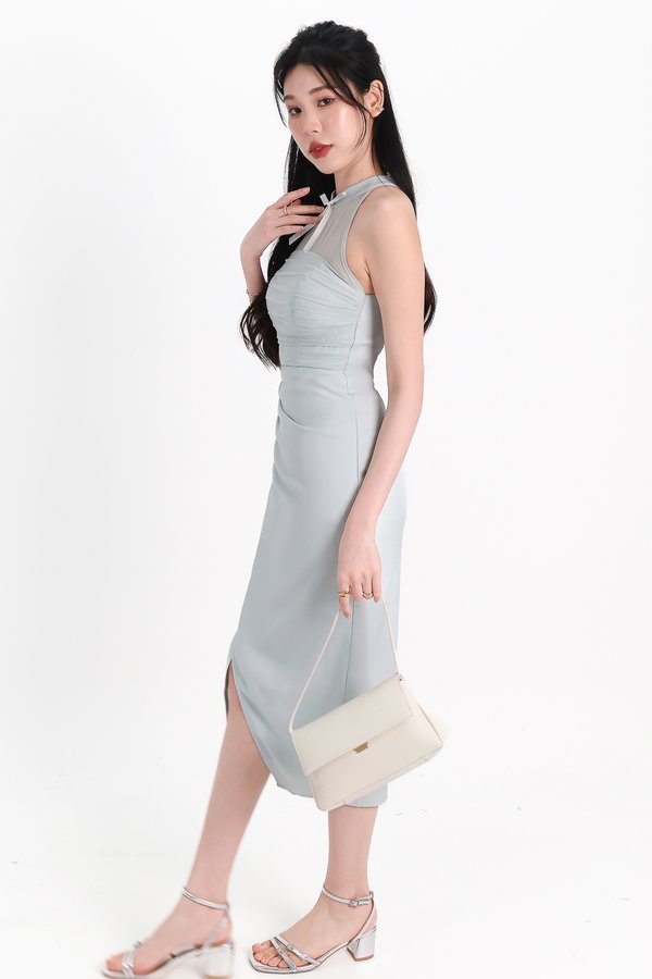 DEFECT | Maya Mesh Ruched Dress in Seafoam Jade in XXS