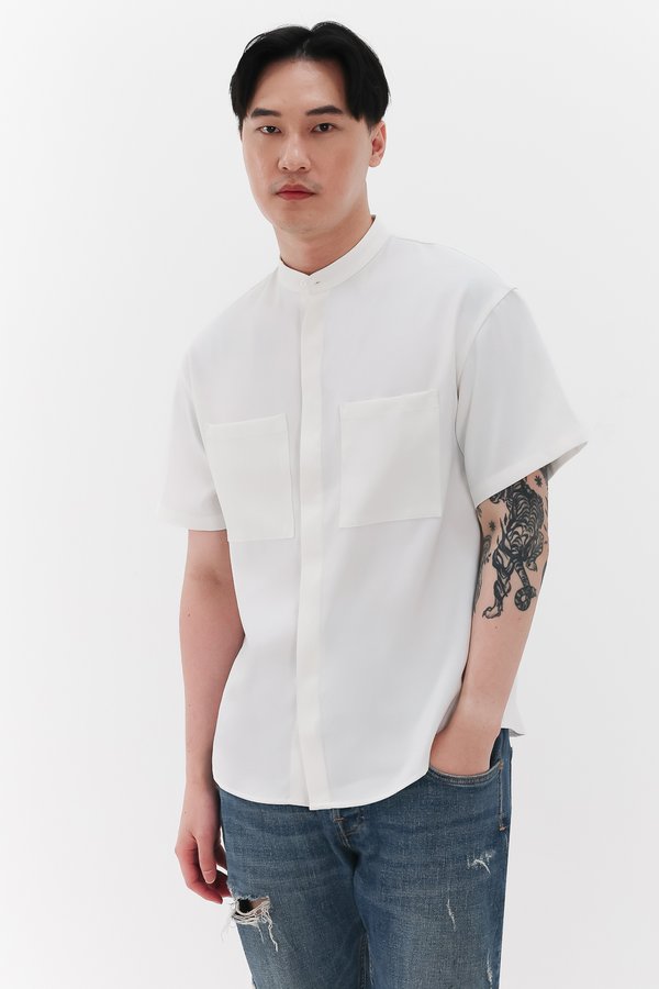 Men Mandarin Collar Shirt in White