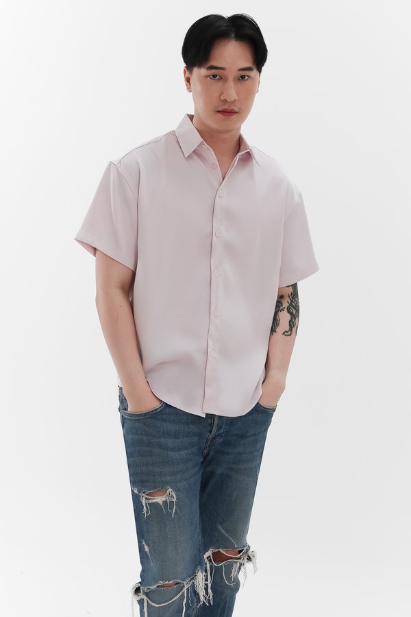 Men Collared Satin Shirt in Lilac Pink