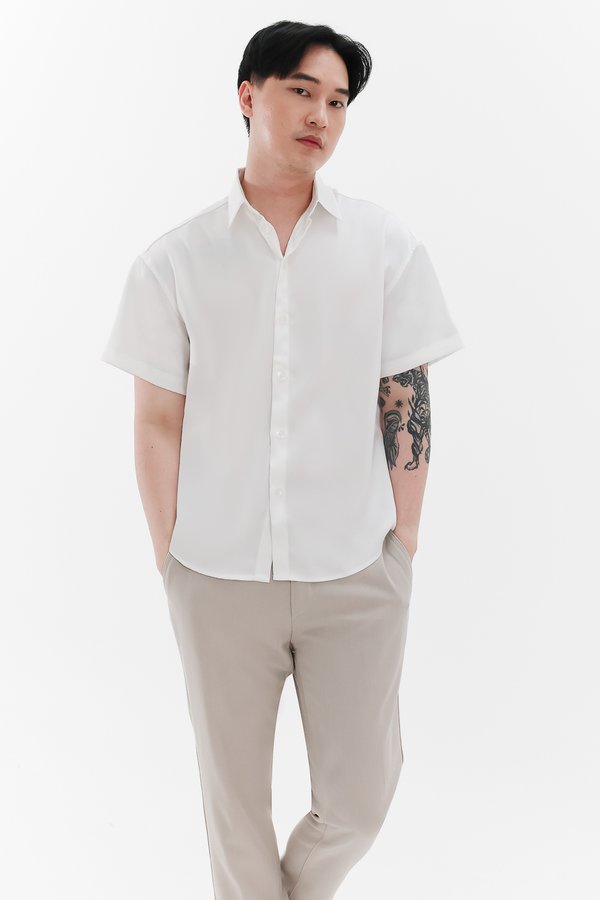 Men Collared Satin Shirt in White