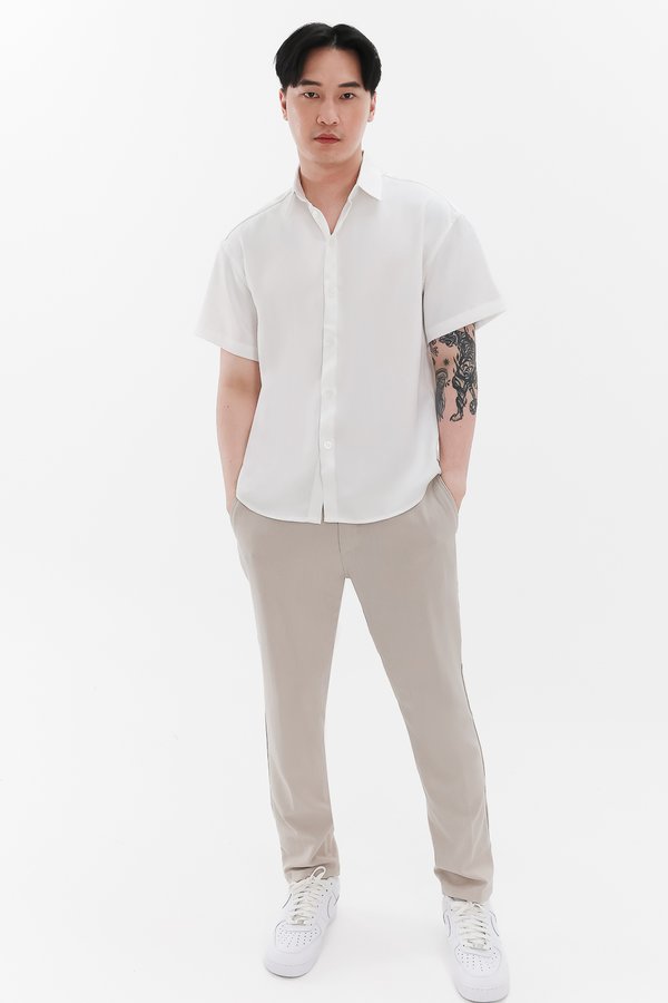 Men Collared Satin Shirt in White