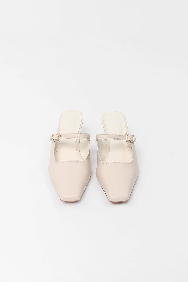 PREORDER | Randie Rectangular Buckle Heels in Cream