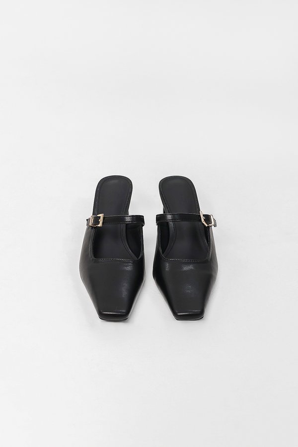 PREORDER | Randie Rectangular Buckle Heels in Black