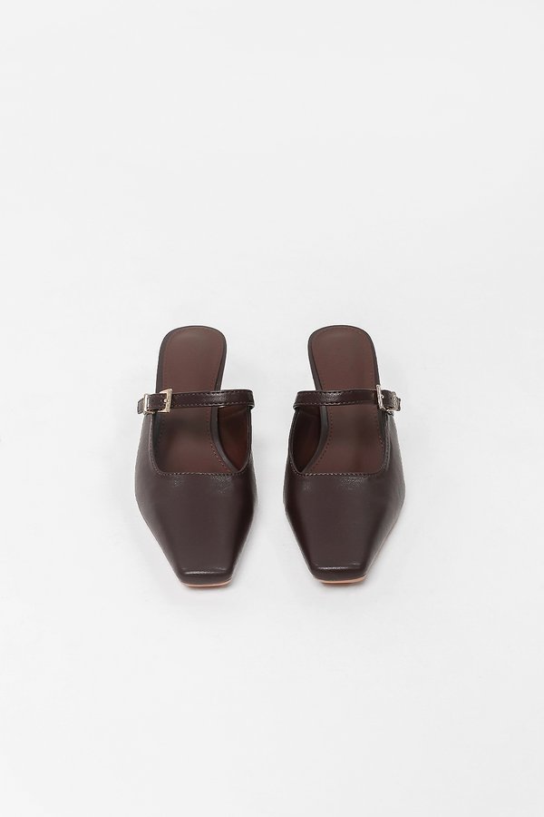 PREORDER | Randie Rectangular Buckle Heels in Dark Brown