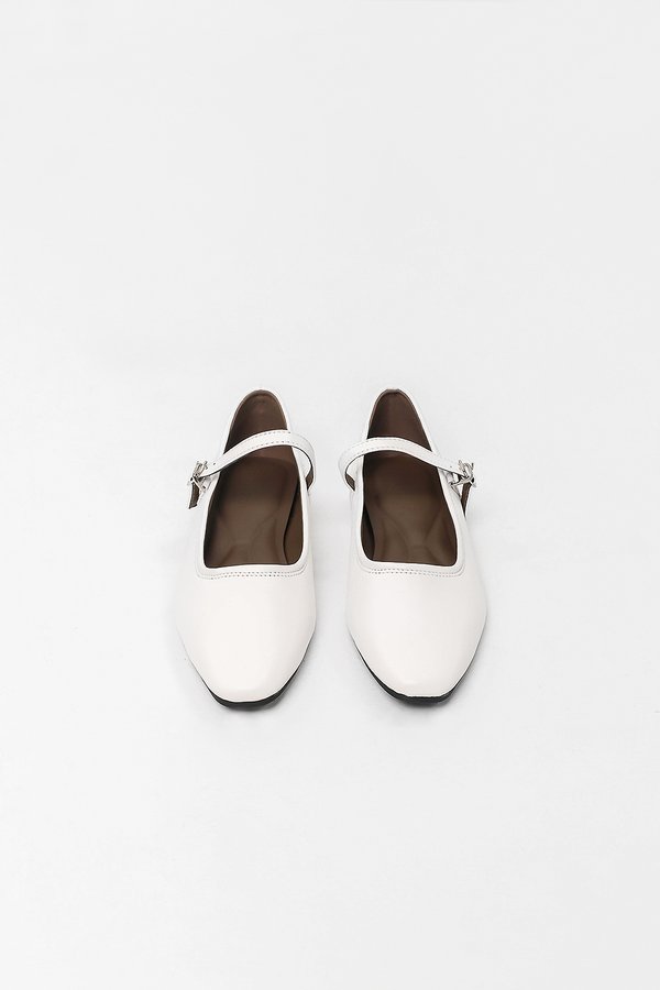 PREORDER | Berlie Buckle Flats in Cream White