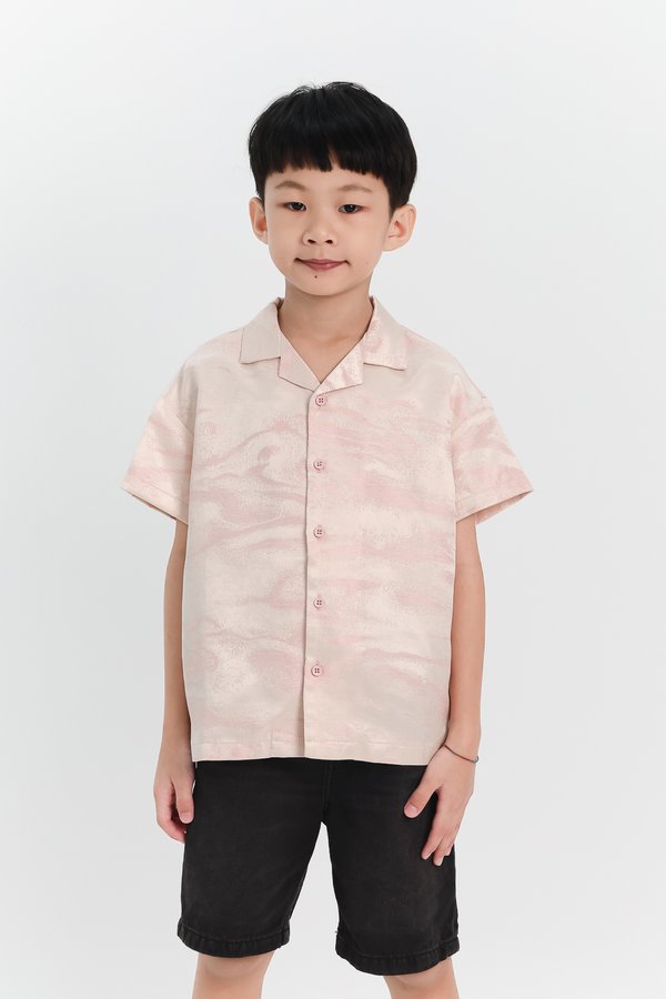 DEFECT | Boy Jacquard Boxy Shirt in Light Pink x Light Gold in 7Y