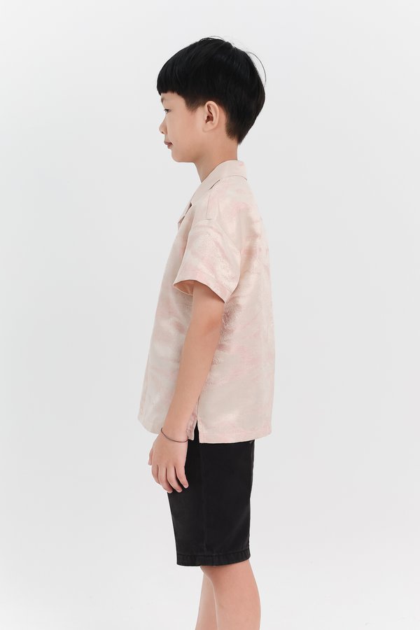 DEFECT | Boy Jacquard Boxy Shirt in Light Pink x Light Gold in 7Y