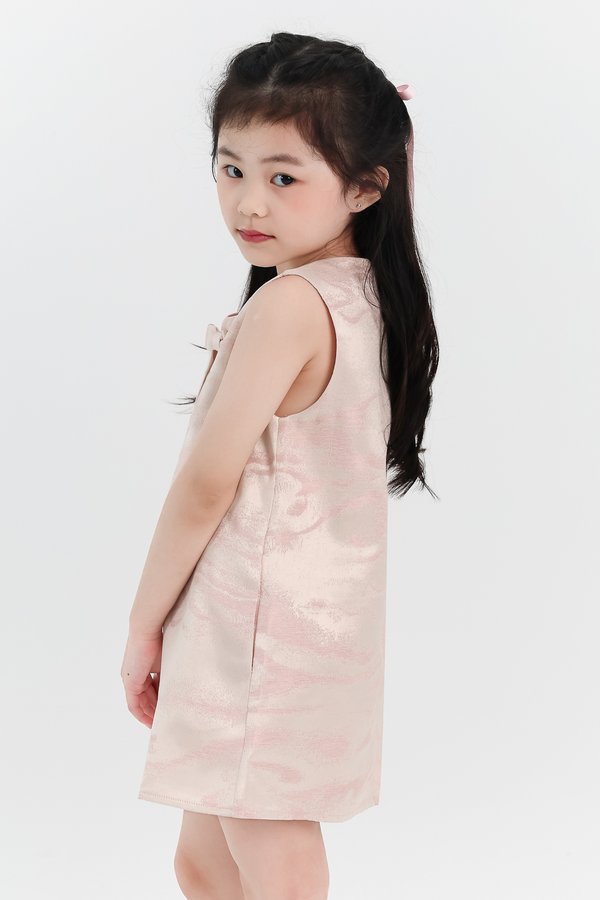 DEFECT | Girl Jacquard Ribbon Dress in Pastel Pink x Light Gold in 3YO