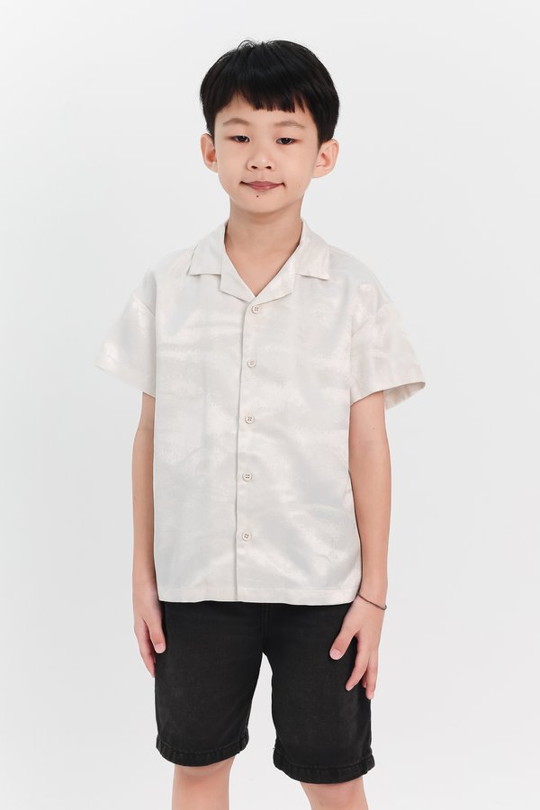 Boy Jacquard Boxy Shirt in White x Cream