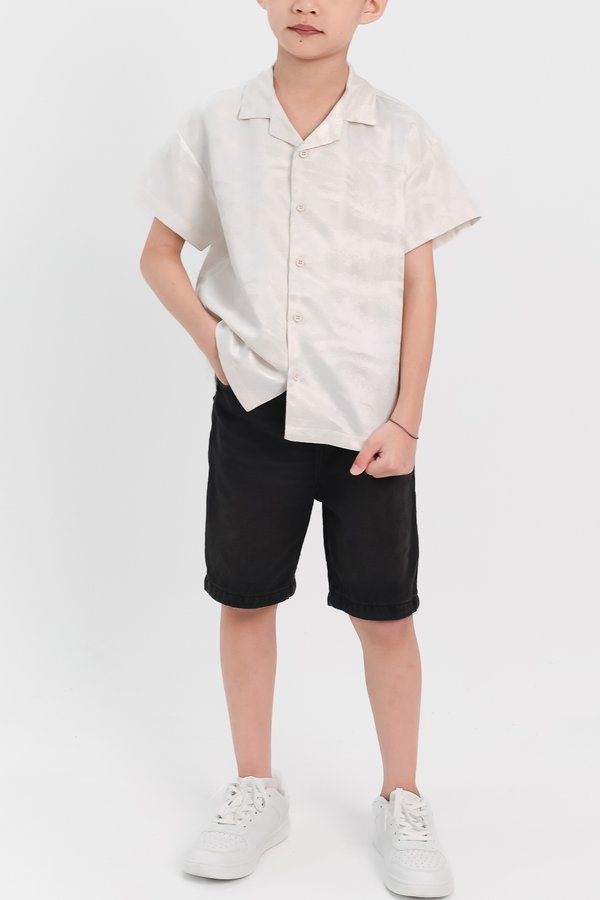 Boy Jacquard Boxy Shirt in White x Cream