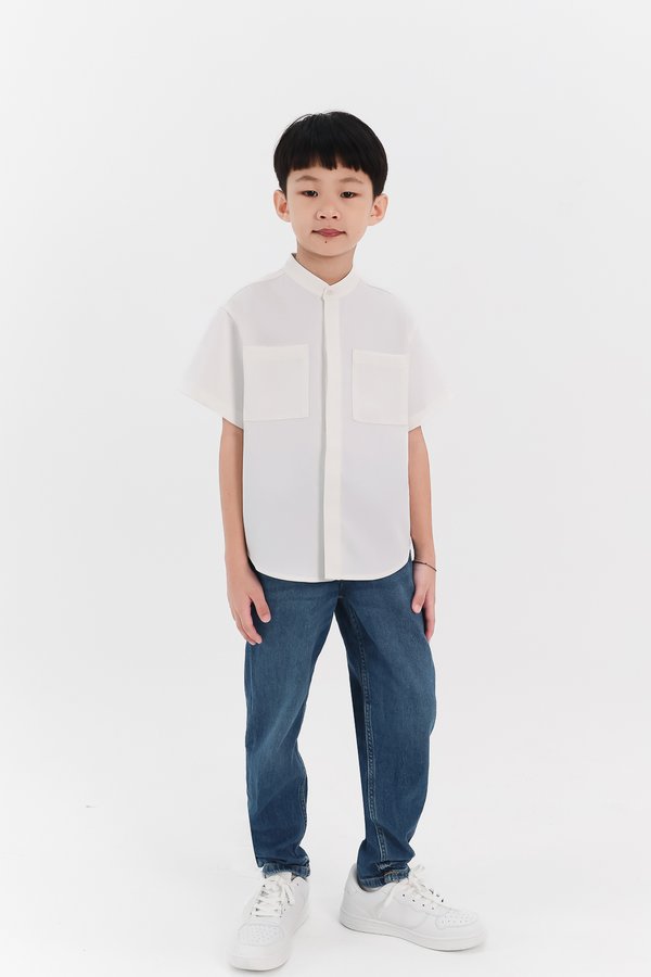 Boy Mandarin Collar Shirt in White