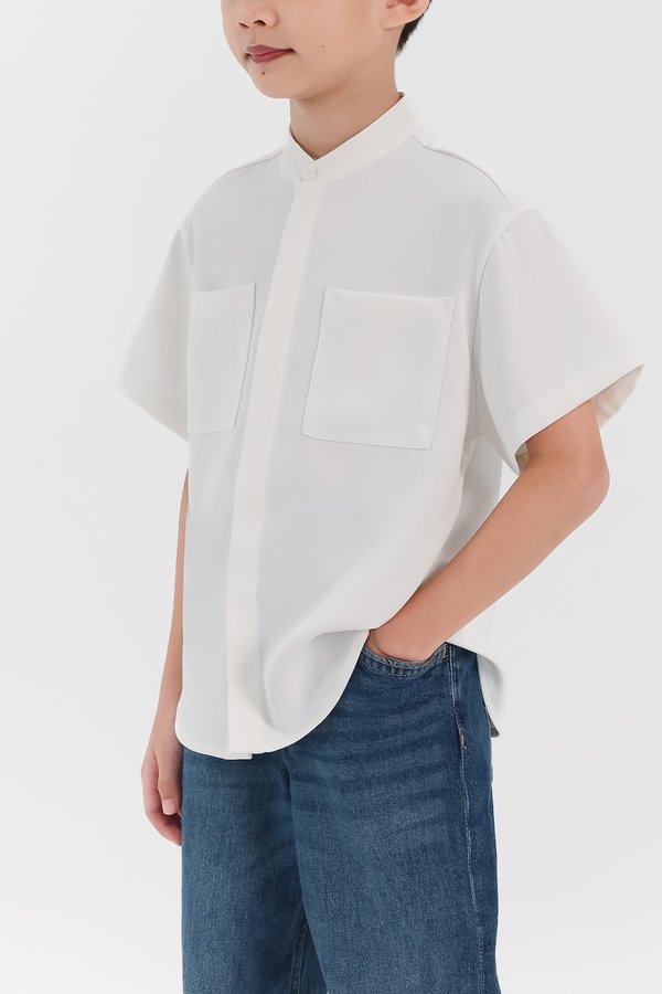 Boy Mandarin Collar Shirt in White