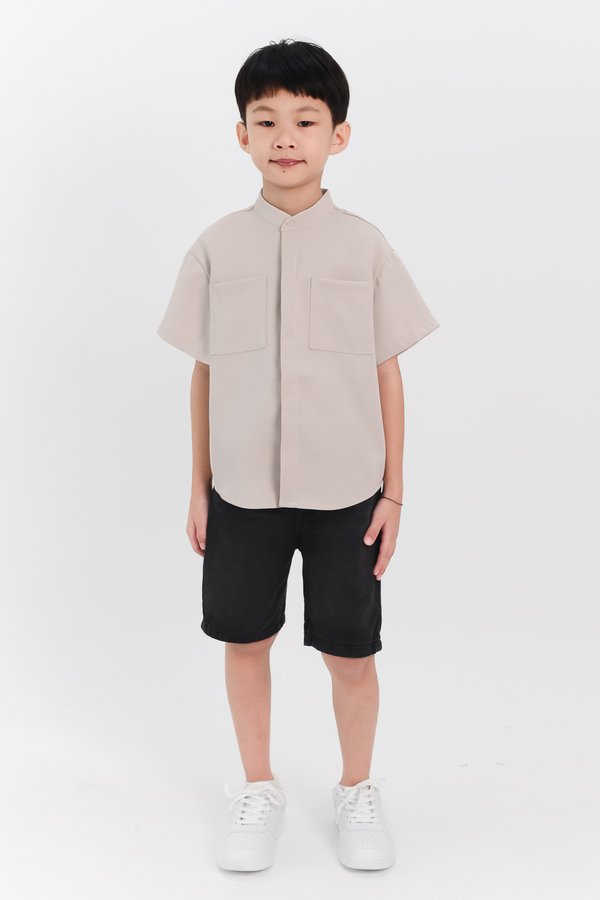 DEFECT | Boy Mandarin Collar Shirt in Nude Grey in 2Y