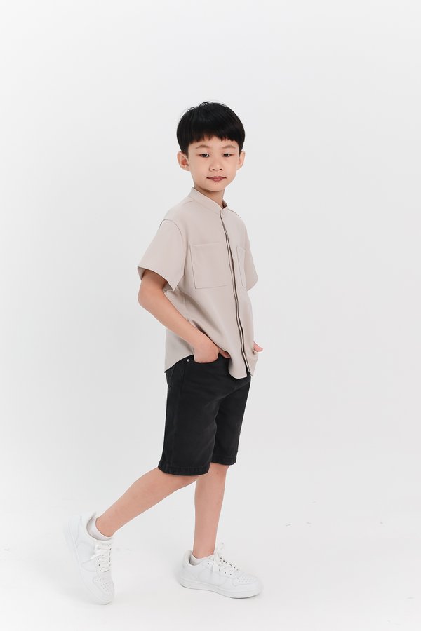 Boy Mandarin Collar Shirt in Nude Grey