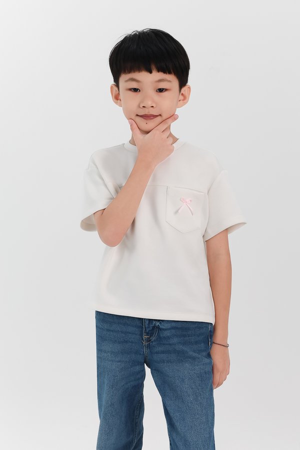 Boy Ribbon Pocket Tee in White x Pink Ribbon