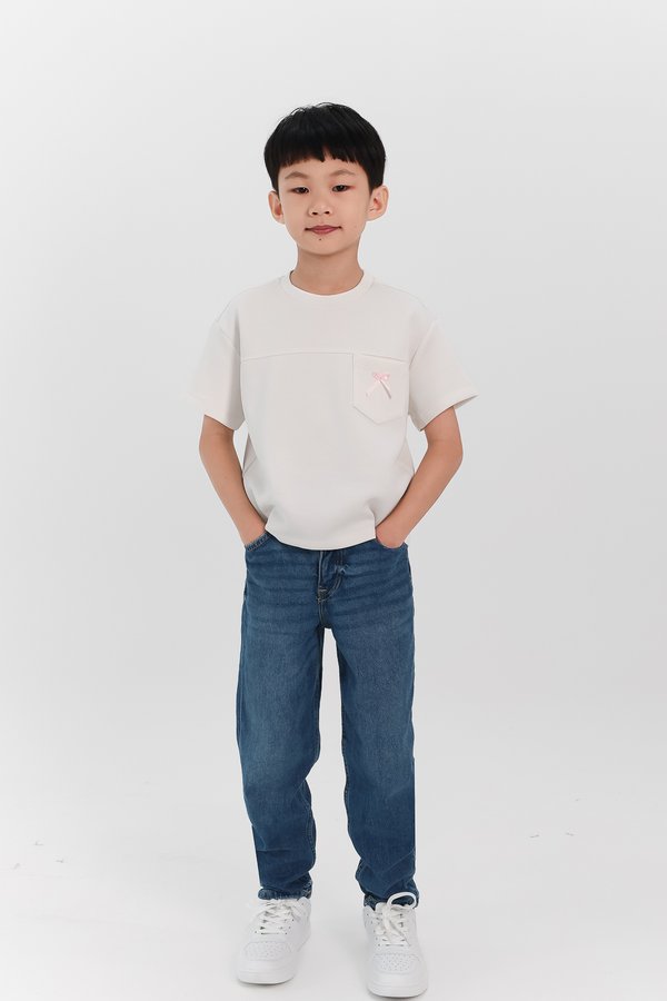 Boy Ribbon Pocket Tee in White x Pink Ribbon