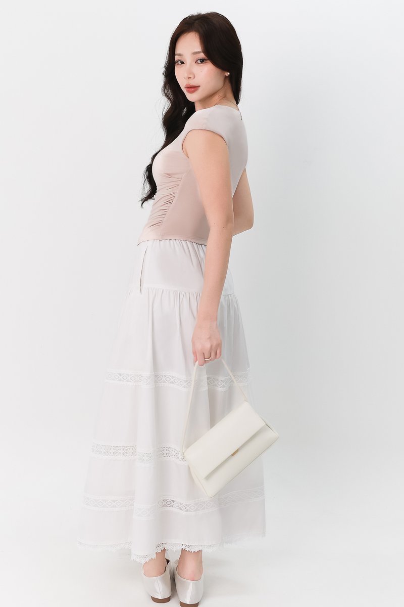 DEFECT | Charlotte Co-ord Crochet Trim Midaxi Skirt in White in XXS