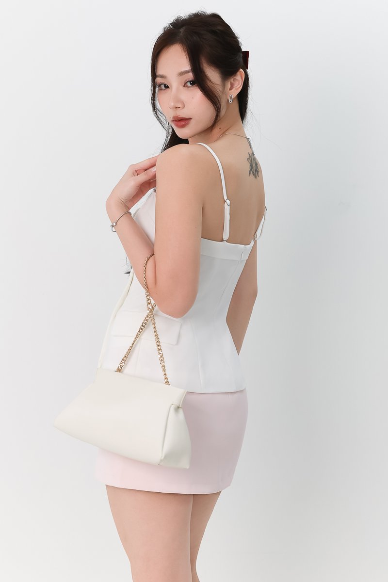 Scarlet Sweetheart Button Top in White