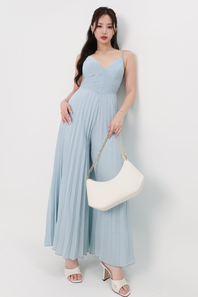 Paitlyn Pleated Jumpsuit in Tiffany Blue
