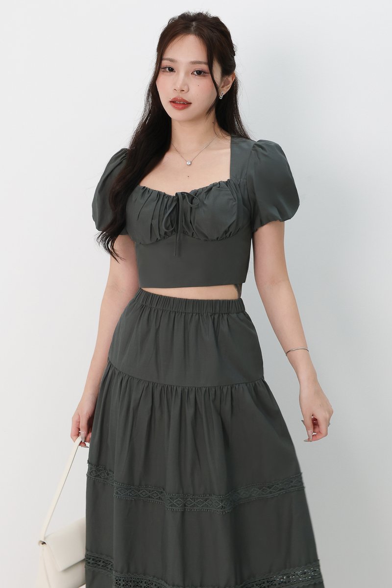 Charlotte Co-ord Bustier Sleeved Top in Muted Forest Charlotte Co-ord Bustier Sleeved Top in Muted Forest