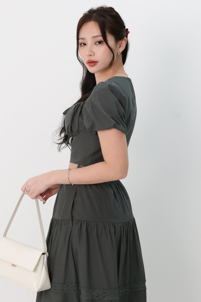 Charlotte Co-ord Bustier Sleeved Top in Muted Forest Charlotte Co-ord Bustier Sleeved Top in Muted Forest