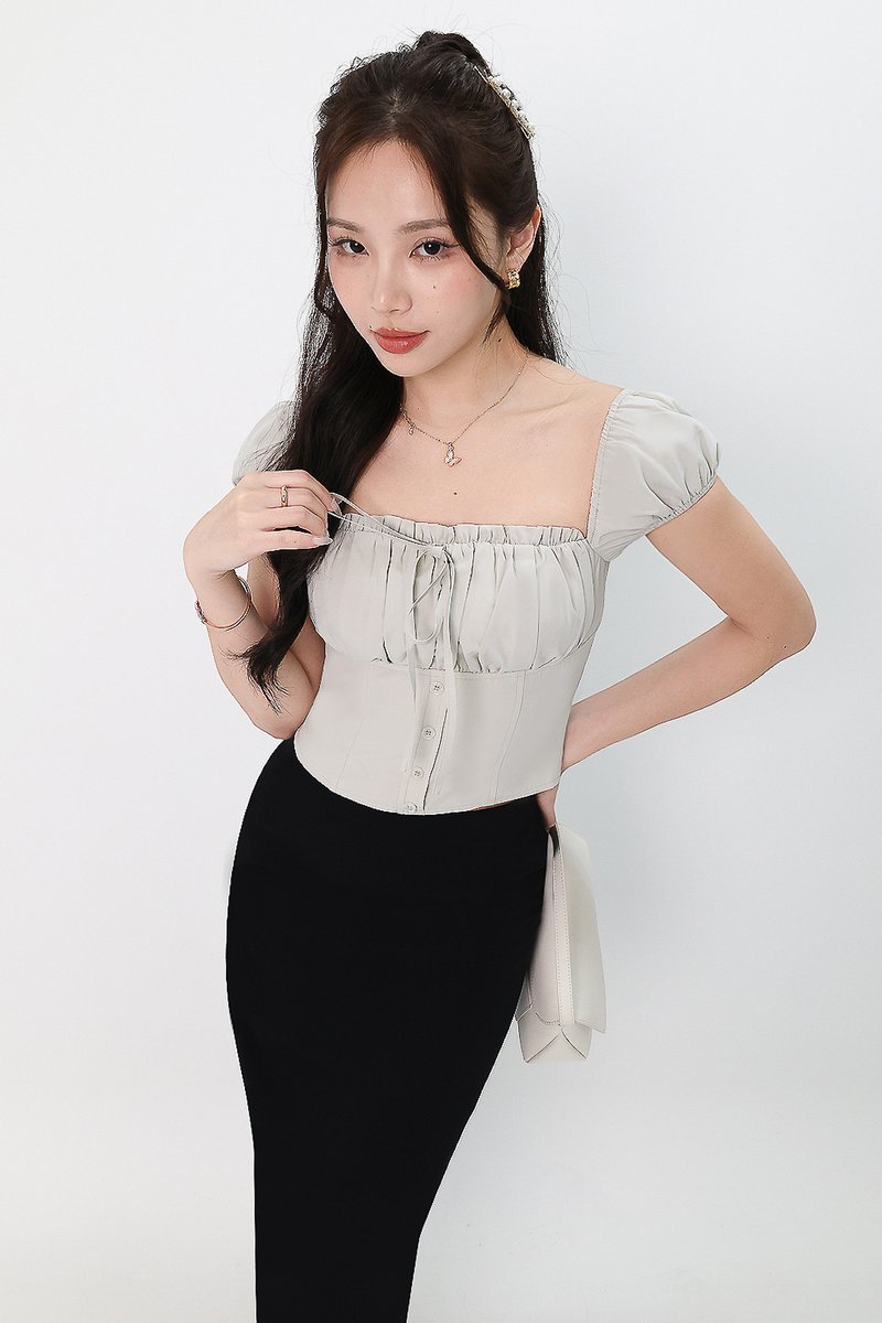 Sierra Sleeve Bustier Top in Fog Grey Sierra Sleeve Bustier Top in Fog Grey