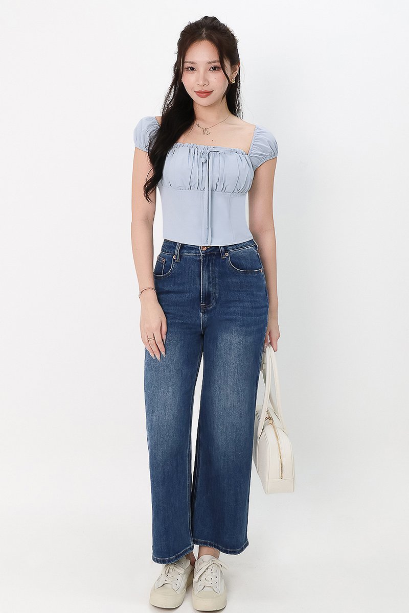 DEFECT | Sierra Sleeve Bustier Top in Light Blue in XXS