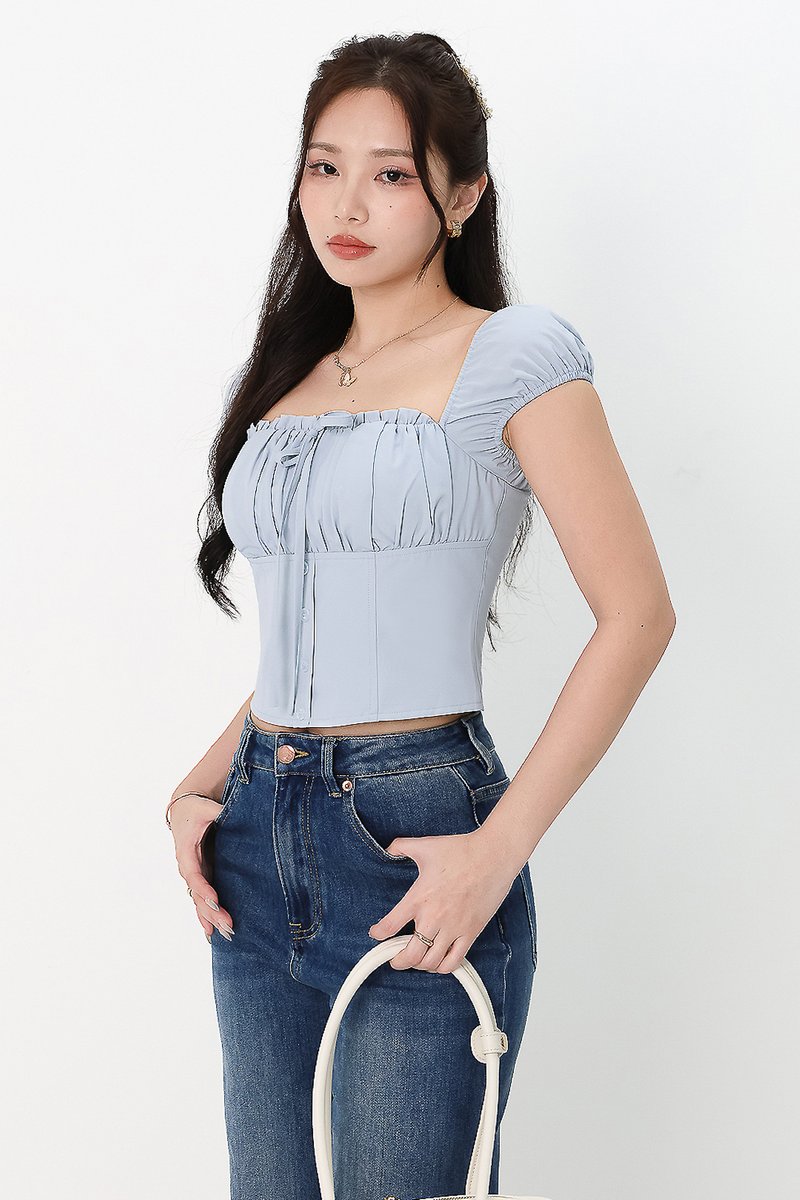 DEFECT | Sierra Sleeve Bustier Top in Light Blue in XXS