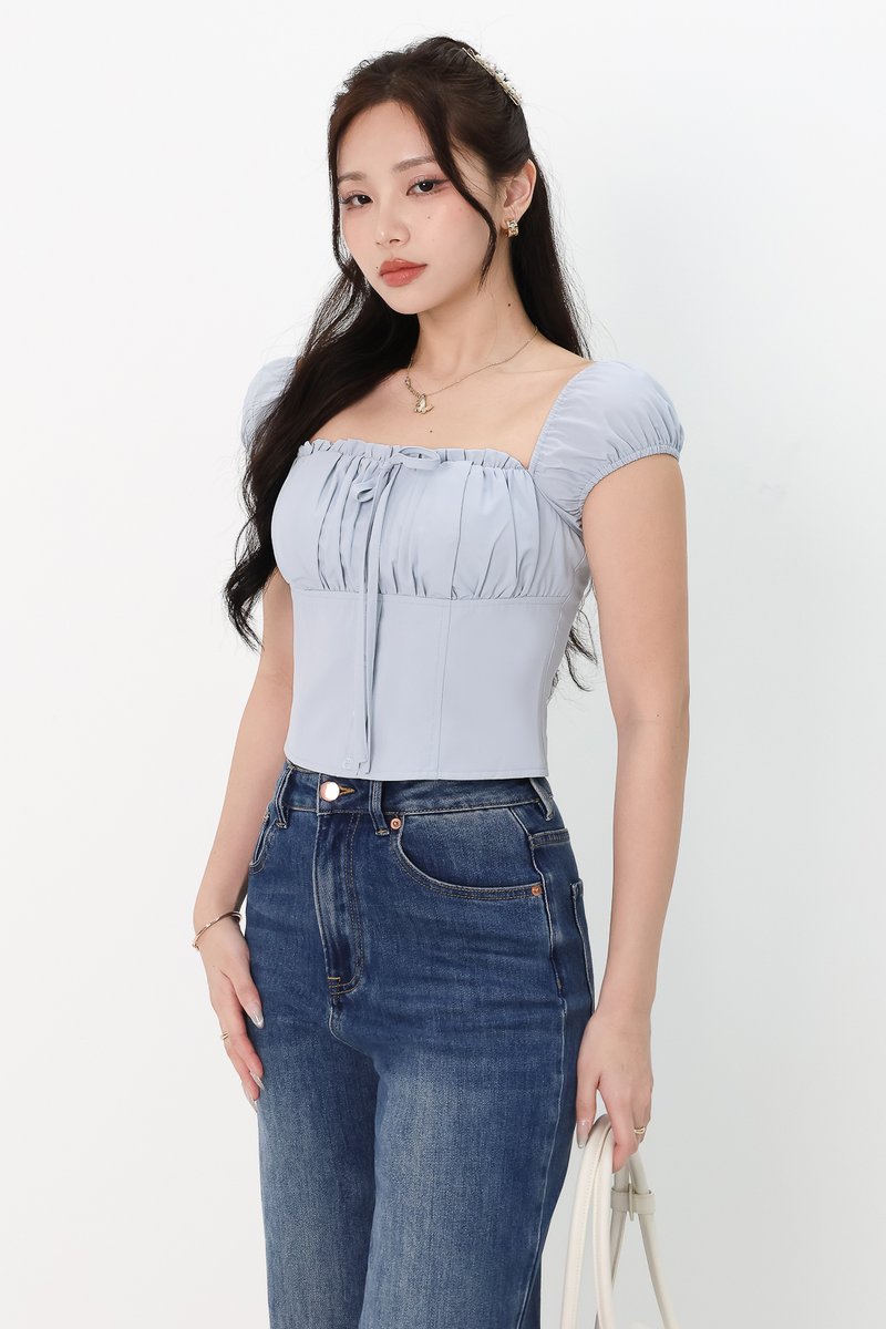 RESTOCKS 2 | Sierra Sleeve Bustier Top in Light Blue RESTOCKS 2 | Sierra Sleeve Bustier Top in Light Blue