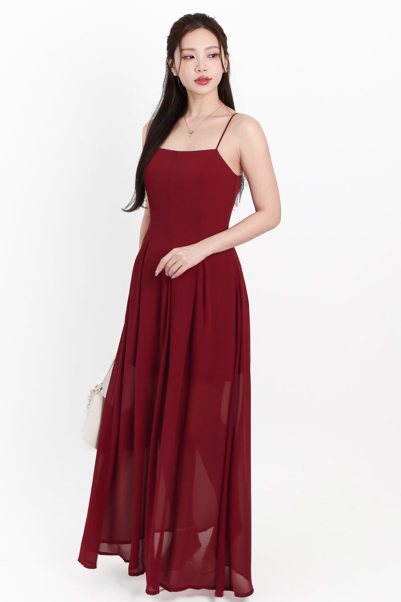Caprina Chiffon Maxi Dress in Maroon