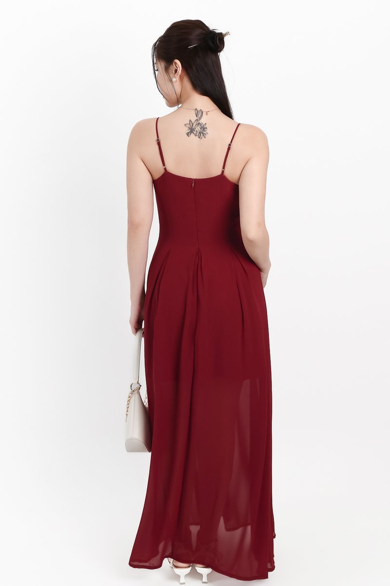 Caprina Chiffon Maxi Dress in Maroon