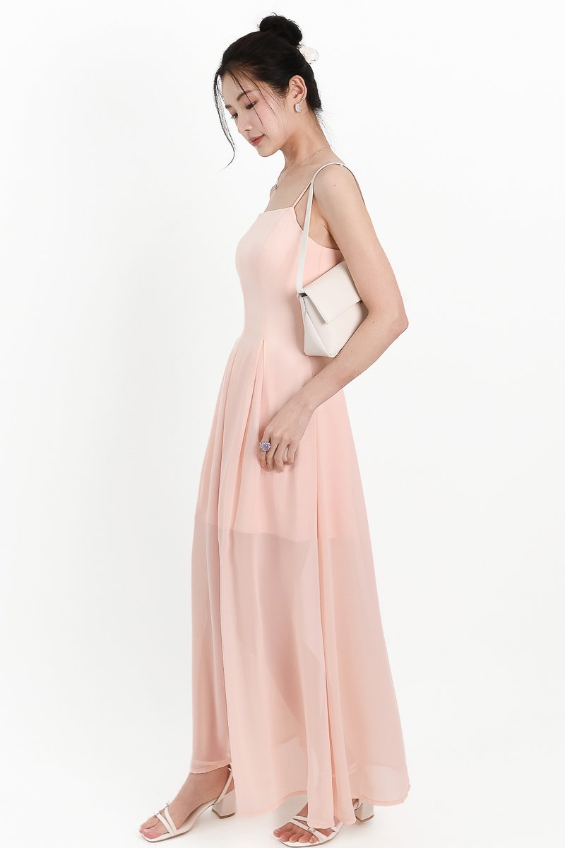 DEFECT | Caprina Chiffon Maxi Dress in Light Peach Pink in XS