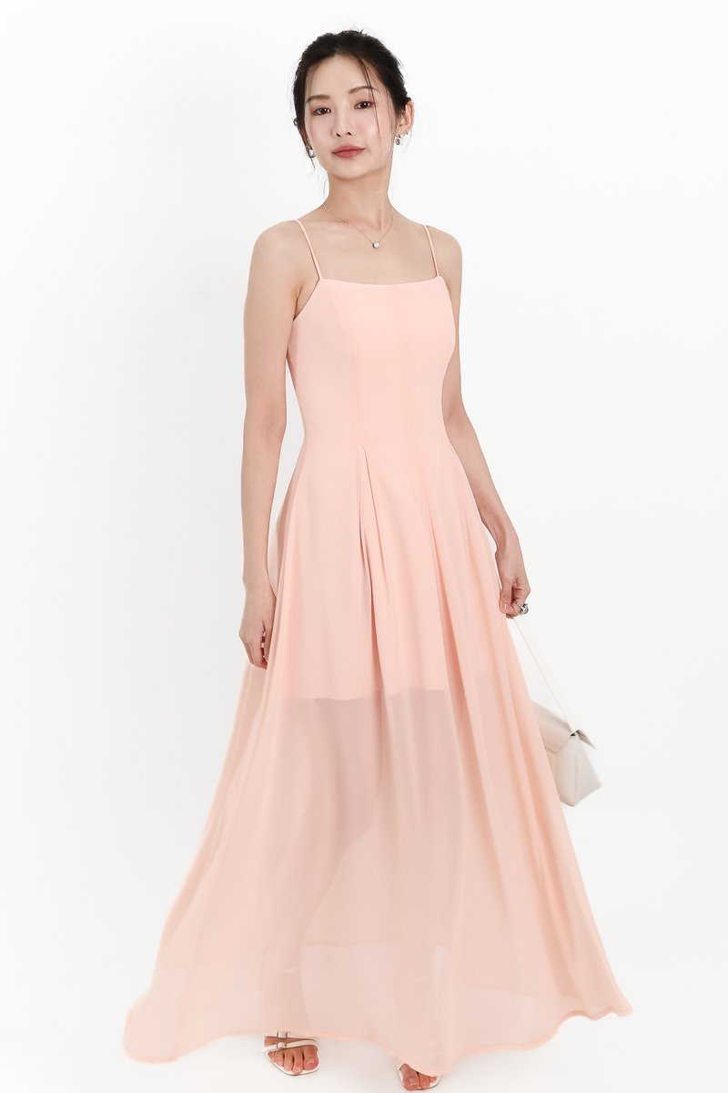 DEFECT | Caprina Chiffon Maxi Dress in Light Peach Pink in XS