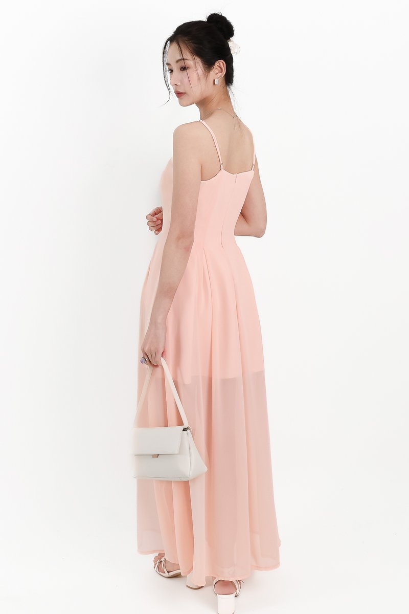 Caprina Chiffon Maxi Dress in Light Peach Pink Caprina Chiffon Maxi Dress in Light Peach Pink