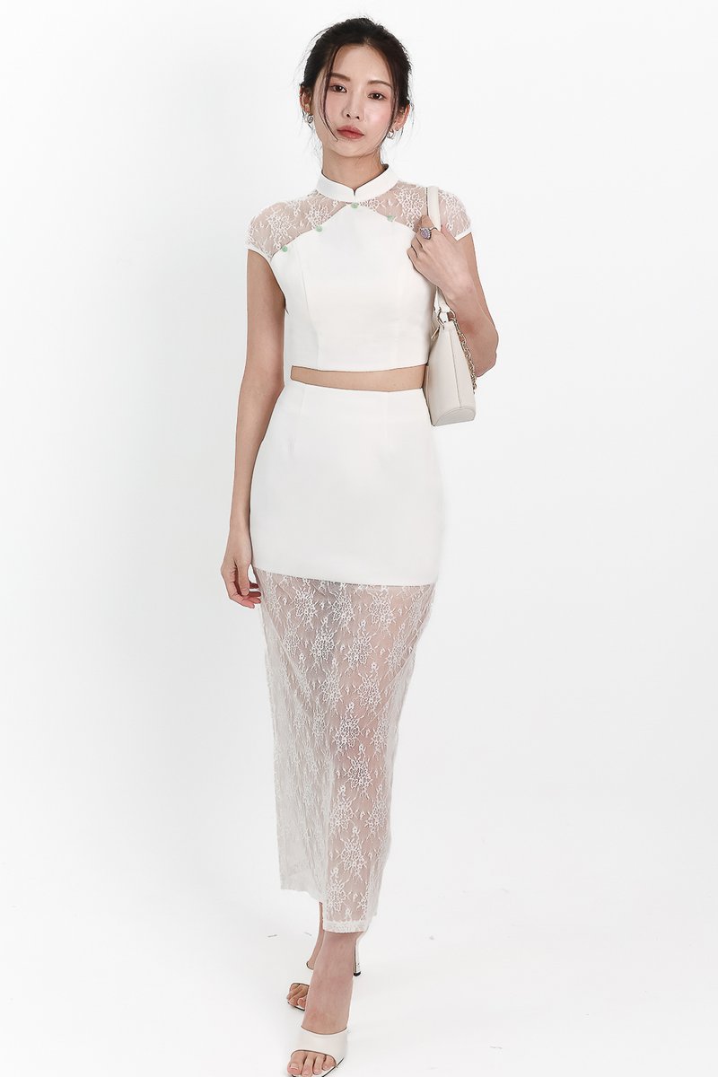 Lexi Lace Cheongsam Co-ord Set in White Lexi Lace Cheongsam Co-ord Set in White