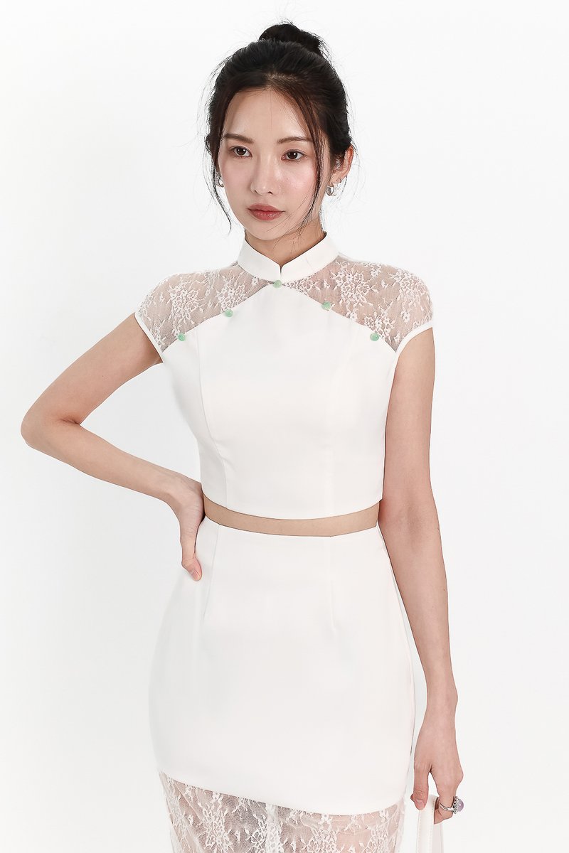 Lexi Lace Cheongsam Co-ord Set in White Lexi Lace Cheongsam Co-ord Set in White