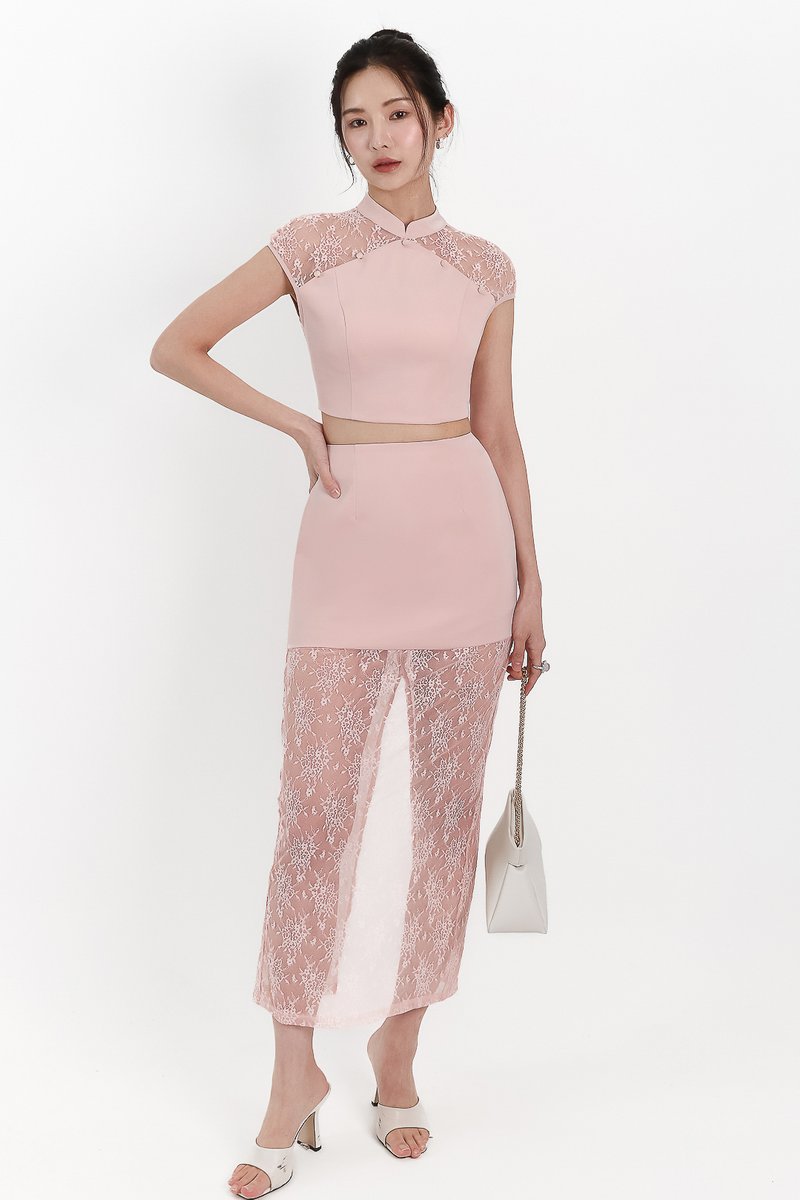 Lexi Lace Cheongsam Co-ord Set in Light Pink Lexi Lace Cheongsam Co-ord Set in Light Pink
