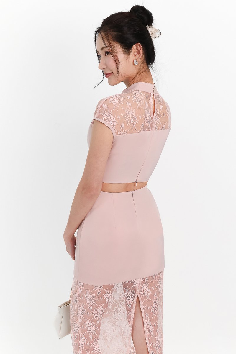 Lexi Lace Cheongsam Co-ord Set in Light Pink Lexi Lace Cheongsam Co-ord Set in Light Pink