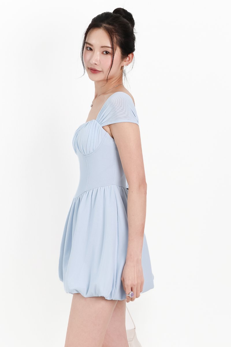 Melody Mesh Bubble Romper Dress in Light Blue