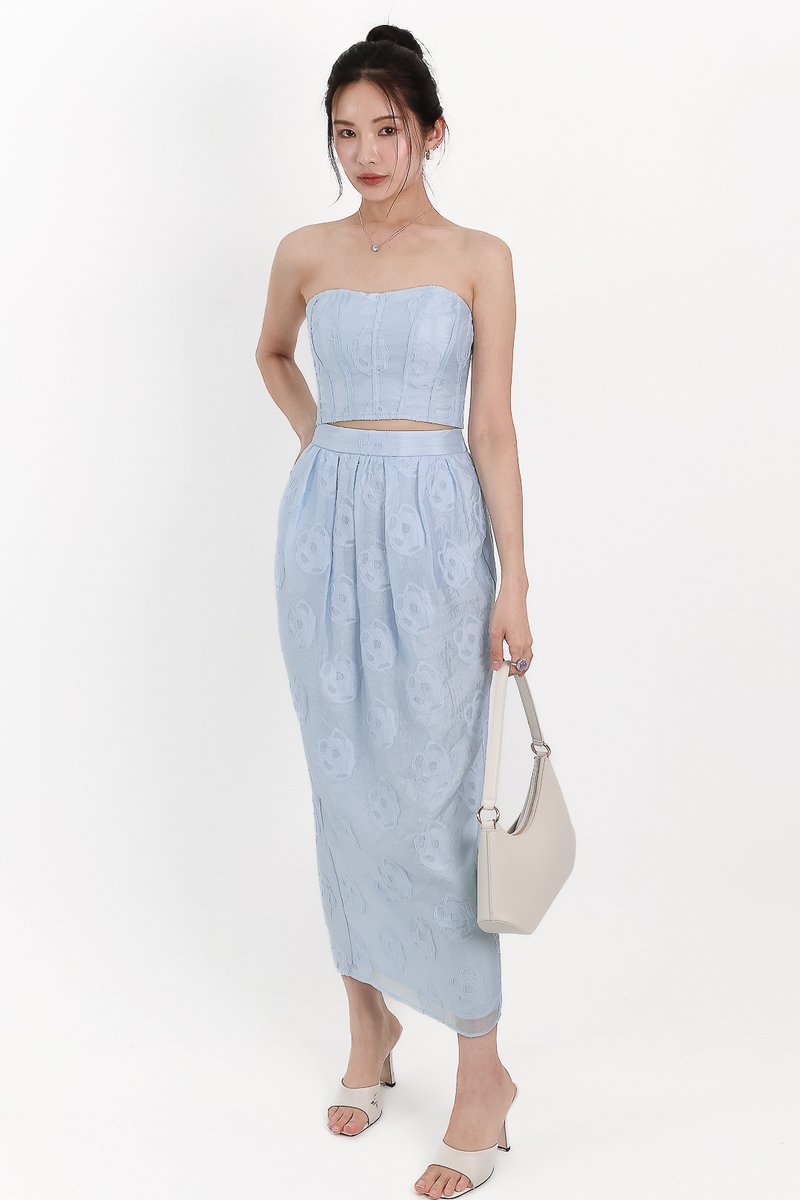 Evelyn Embossed Floral Skirt in Blue