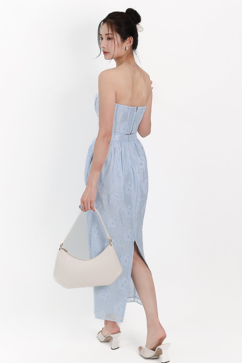 Evelyn Embossed Floral Top in Blue