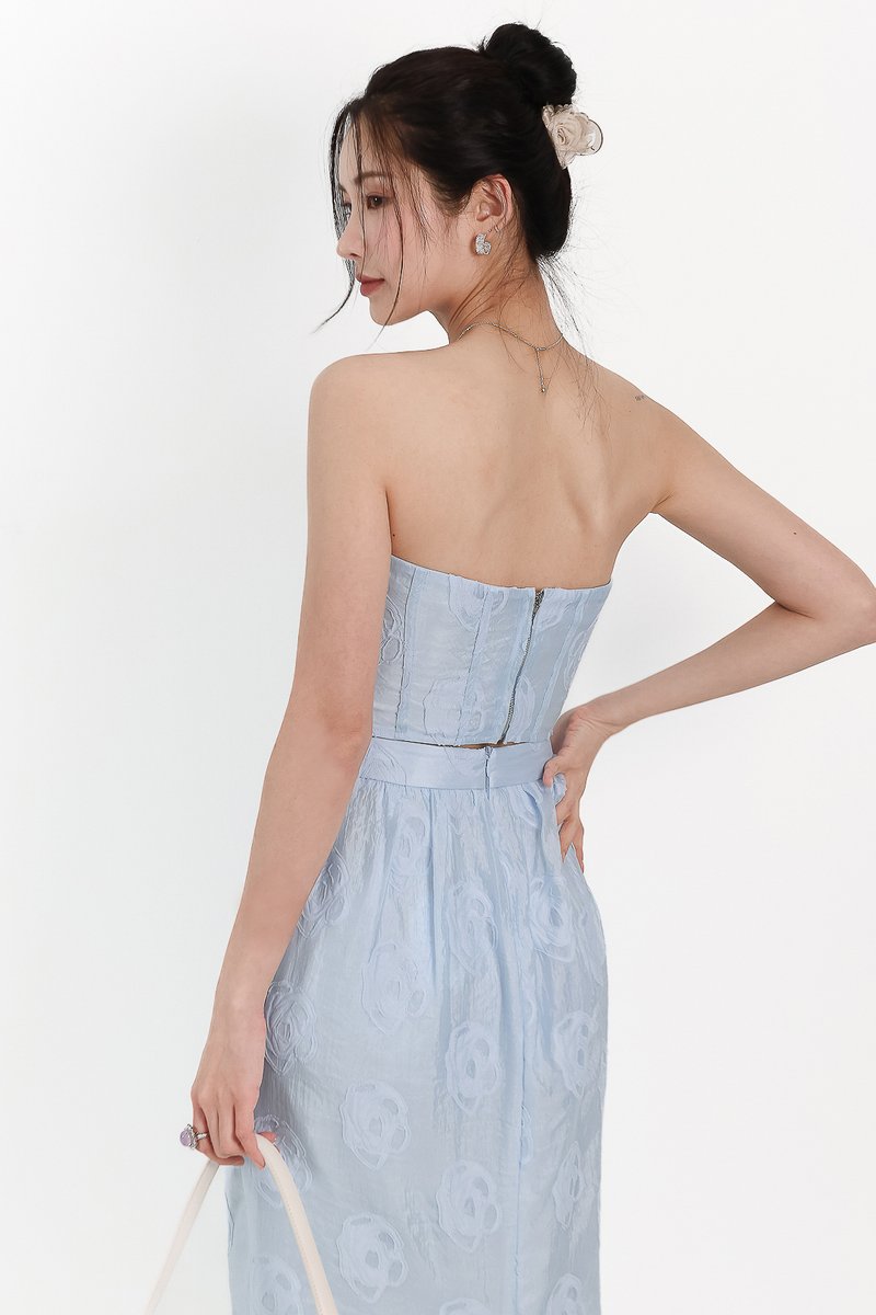 Evelyn Embossed Floral Top in Blue