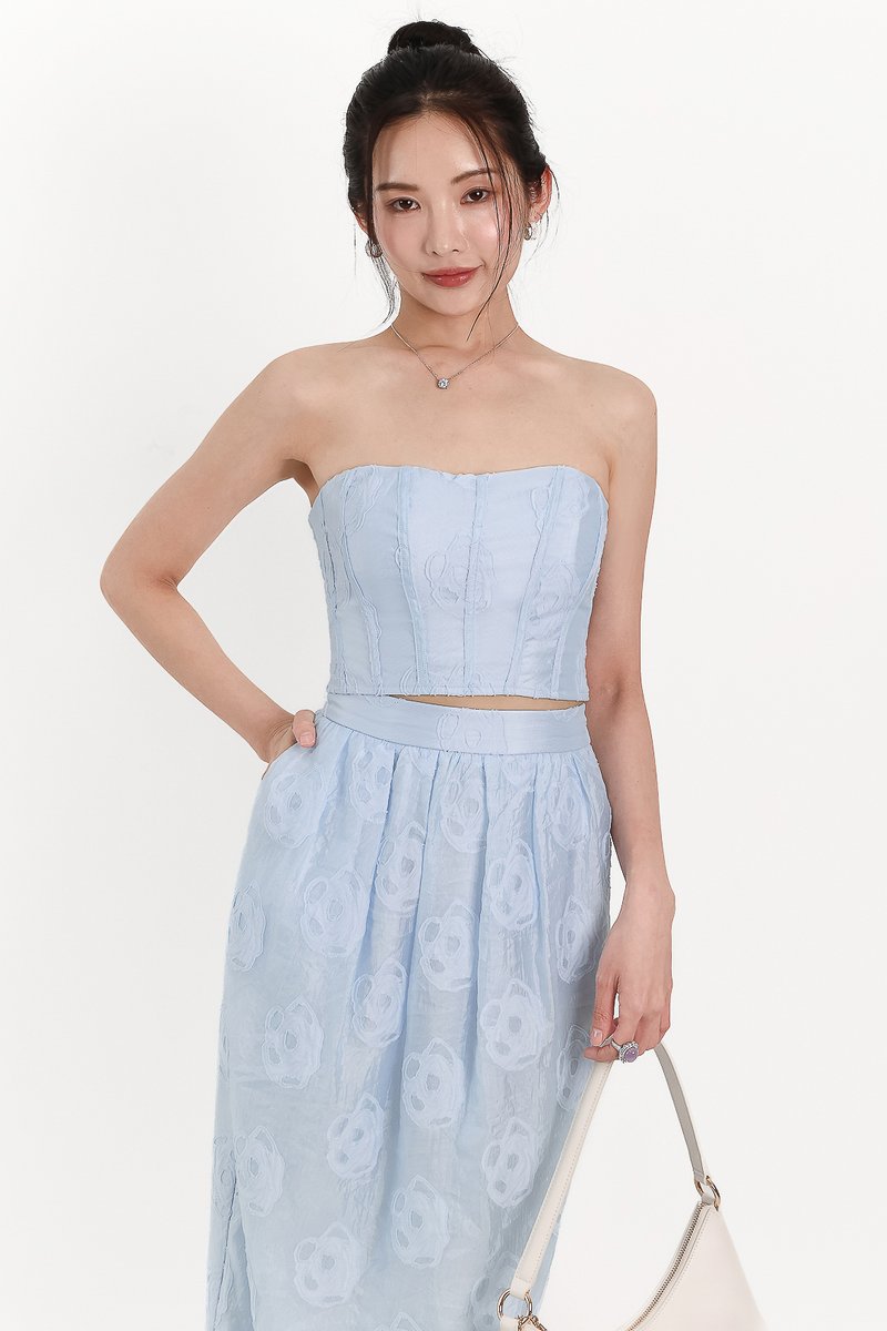 Evelyn Embossed Floral Top in Blue